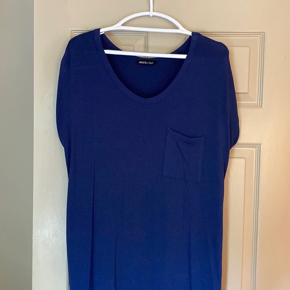 Navy summer dress, mid length and short sleeves
